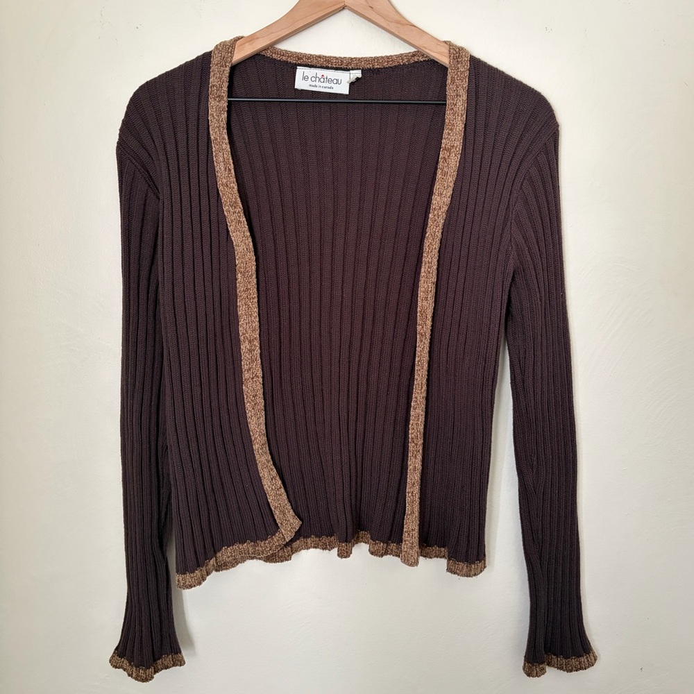 Y2K Le Chateau Chocolate Brown Ribbed Cardigan